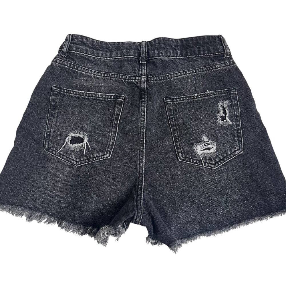 Zara Black distressed high rise denim button fly shorts - Picture 10 of 12